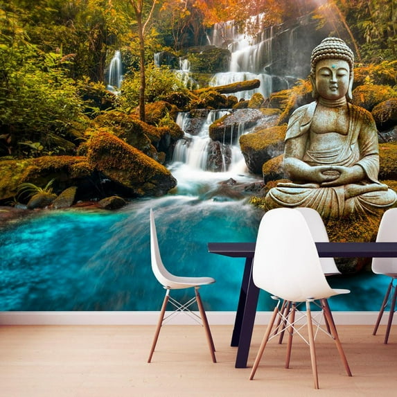 Tiptophomedecor Zen Wallpaper Wall Mural - Buddha Waterfall Jungle