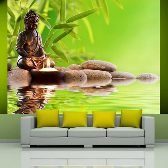 Tiptophomedecor Zen Wallpaper Wall Mural - Buddha With Candlelight