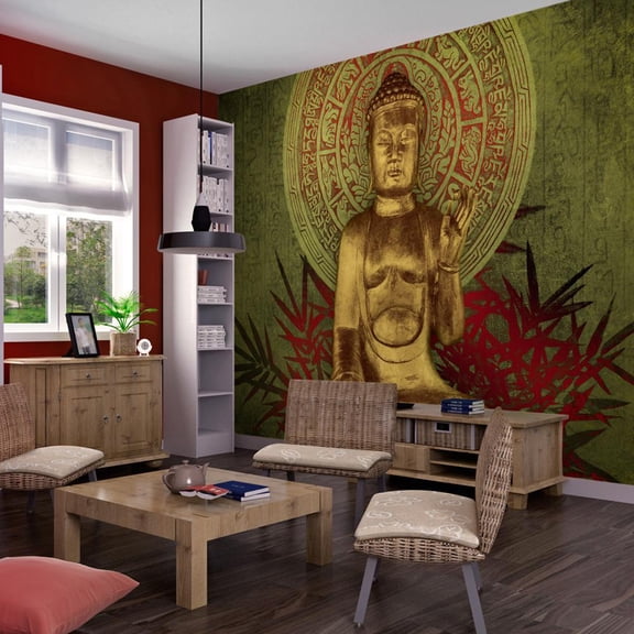 Tiptophomedecor Zen Wallpaper Wall Mural - Golden Buddha