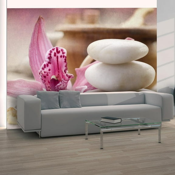 Tiptophomedecor Zen Wallpaper Wall Mural - White Stacked Stones Spa
