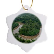 3drose, Tiputini River and Rainforest, Yasuni, Amazon Rainforest, Ecuador., 3 inch Snowflake Porcelain Ornament