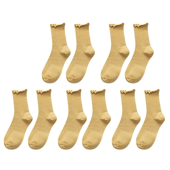 Tiqkatyck Ankle Socks Clearance, 5Pc Women's Socks Ruffle Cuff Casual Socks Cute and Comfy Knitted Ruffled Socks for All Seasons Crew Socks for Women No Show Socks Womens Yellow One Size