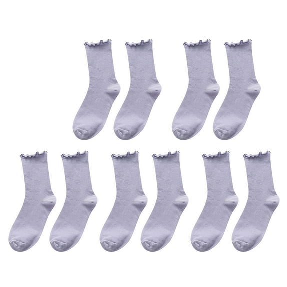 Tiqkatyck Ankle Socks Clearance, 5Pc Women's Socks Ruffle Cuff Casual Socks Cute and Comfy Knitted Ruffled Socks for All Seasons Crew Socks for Women No Show Socks Womens Purple One Size