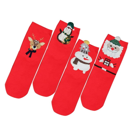 Tiqkatyck Ankle Socks Clearance, Christmas Print Socks Christmas Tree Snowflake Snowman Bow Cotton Socks Cute Socks Women Xmas Party 4 Pairs Crew Socks for Women No Show Socks Womens D One Size
