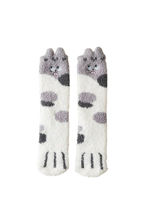 Ankle Socks Clearance, Fuzzy Cat Socks Fluffy Cozy Slipper Socks Winter Sleeping Socks With Cat Pattern for Women Girls Gifts Crew Socks for Women No Show Socks Womens C One Size