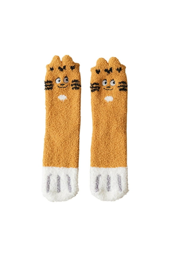 Ankle Socks Clearance, Fuzzy Cat Socks Fluffy Cozy Slipper Socks Winter Sleeping Socks With Cat Pattern for Women Girls Gifts Crew Socks for Women No Show Socks Womens A One Size