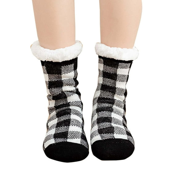 Tiqkatyck Ankle Socks Clearance, Ladies Warm Plaid Print Floor Socks Plush Coral Fleece Socks Compression Socks for Women Crew Socks for Women No Show Socks Womens Black One Size