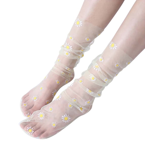 Tiqkatyck Ankle Socks Clearance, Spring and Summer Adult Socks Breathable Fashion Trend Flower Print Socks Simple Skin Color Print Women's Socks Crew Socks for Women Yellow One Size