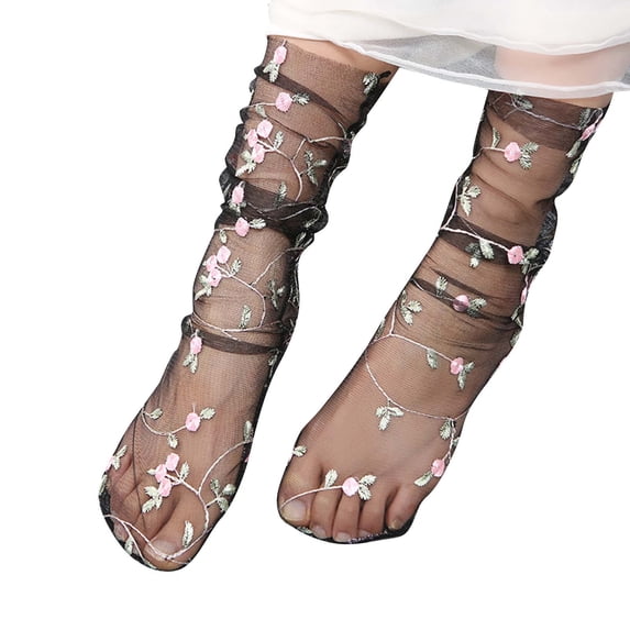 Tiqkatyck Ankle Socks Clearance, Spring and Summer Adult Socks Breathable Fashion Trend Flower Print Socks Simple Skin Color Print Women's Socks Crew Socks for Women Black One Size