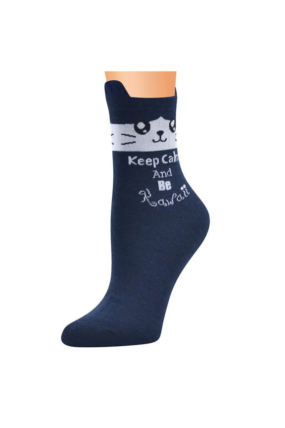 Ankle Socks Clearance, Women Casual Cotton Pattern Lady Socks Tube Comfortable Socks Compression Socks for Women Crew Socks for Women No Show Socks Womens Navy One Size