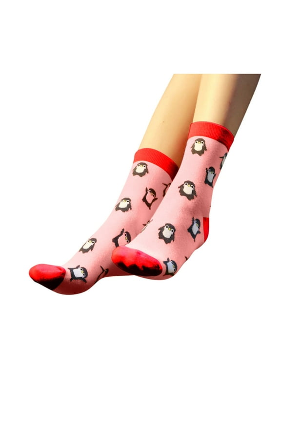 Ankle Socks Clearance, Women Fun Socks Cute Penguin Animal Fun Novelty Cotton Gift Compression Socks for Women Crew Socks for Women No Show Socks Womens Red One Size