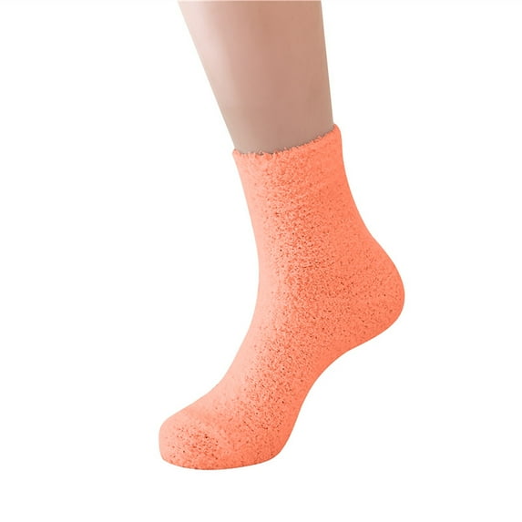 Tiqkatyck Ankle Socks Clearance, Women Fuzzy Fluffy Cozy Slipper Socks Warm Soft Winter Plush Home Sleeping Socks Compression Socks for Women Crew Socks for Women No Show Socks Womens Orange One Size