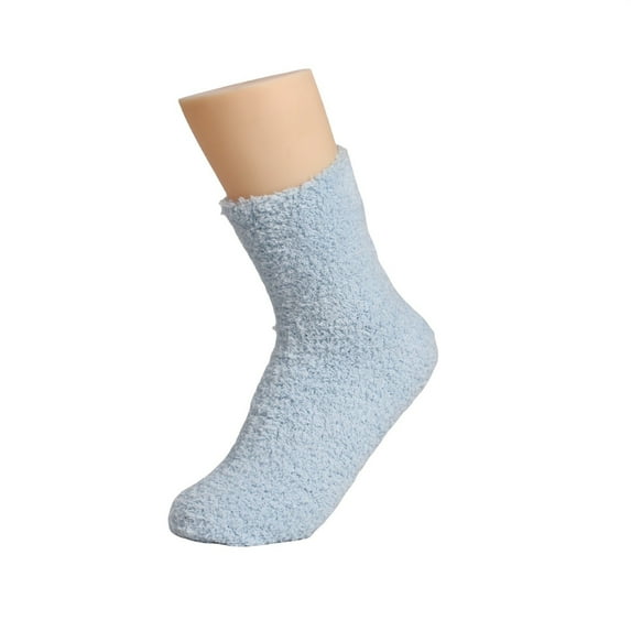 Tiqkatyck Ankle Socks Clearance, Women's Solid Color 2 Pairs Plush Socks Winter Solid Color Thickened Floor Sleeping Plush Socks Crew Socks for Women No Show Socks Womens Light Blue One Size