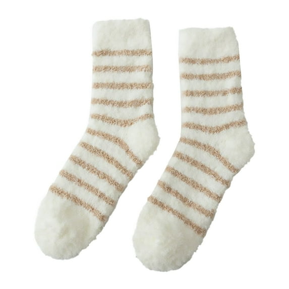 Tiqkatyck Ankle Socks Clearance, Women's Striped Autumn and Winter Thickened Lint Home Sleeping Socks Long Tube Floor Socks Crew Socks for Women No Show Socks Womens Brown One Size