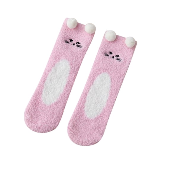 Tiqkatyck Ankle Socks Clearance, Women's Tube Socks Three-Dimensional Cartoon Cute Bear Coral Fleece Home Floor Socks Half Fleece Sleep Socks Crew Socks for Women No Show Socks Womens Pink One Size