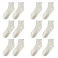 thumbnail image 1 of Tiqkatyck Ankle Socks Clearance, Womens Socks Ruffle Turn Cuff Casual Ankle Socks Breathable Cool Knit Cotton Lettuce Crew Frilly Sock 6 Pairs Crew Socks for Women No Show Socks Womens Beige One Size, 1 of 8