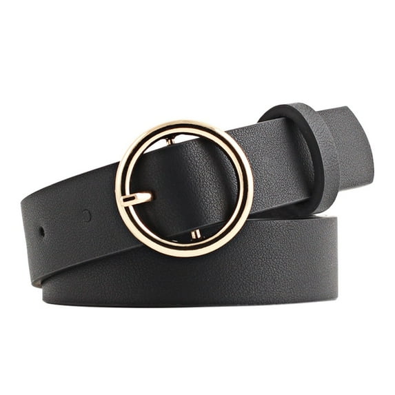Tiqkatyck Belt Buckle Sales Today Clearance New Round Faux Leather Belt Women's Personality Belt Casual Round Buckle Belts for Women Black