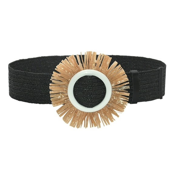 Tiqkatyck Belt Buckle Sales Today Clearance Women Belt Straw Woven Elastic Stretch Wide Waist Belts for Dresses with Buckle Belts for Women Black
