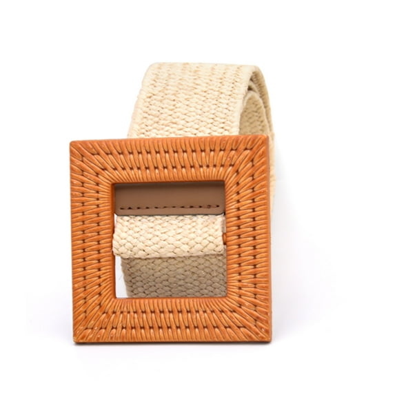 Tiqkatyck Belt Buckle Sales Today Clearance Women Belts for Dresses Elastic Straw Rattan Waist Band with Wood Buckle Belts for Women White