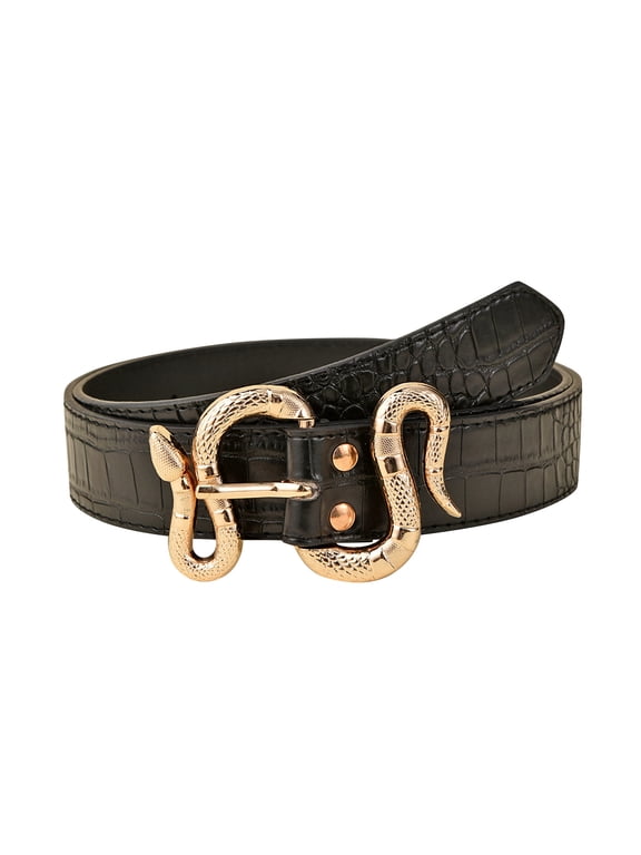 Belt Buckle Sales Today Clearance Women Fashion Waist Belt Snake Design Belt Thin Buckle Leather Waistband Belts for Women Black