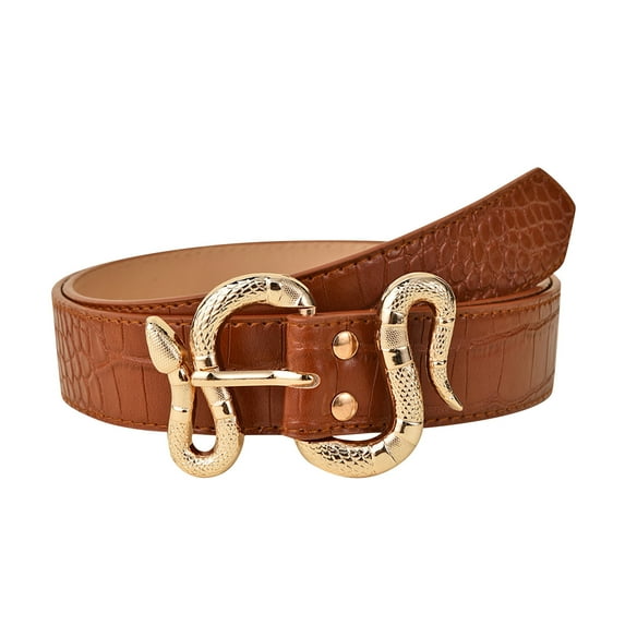 Tiqkatyck Belt Buckle Sales Today Clearance Women Fashion Waist Belt Snake Design Belt Thin Buckle Leather Waistband Belts for Women Brown