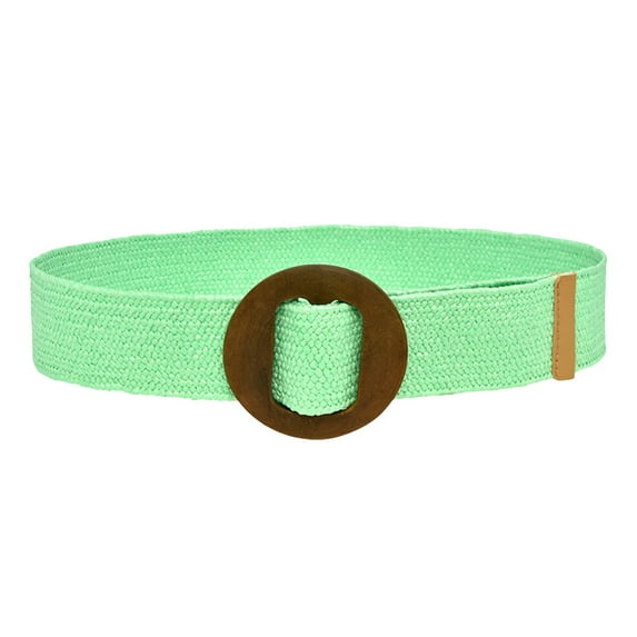 Tiqkatyck Belt Buckle Sales Today Clearance Women Woven Elastic Casual Summer Solid Belt Stretch Skinny Belt with Wooden Buckle Belts for Women Green