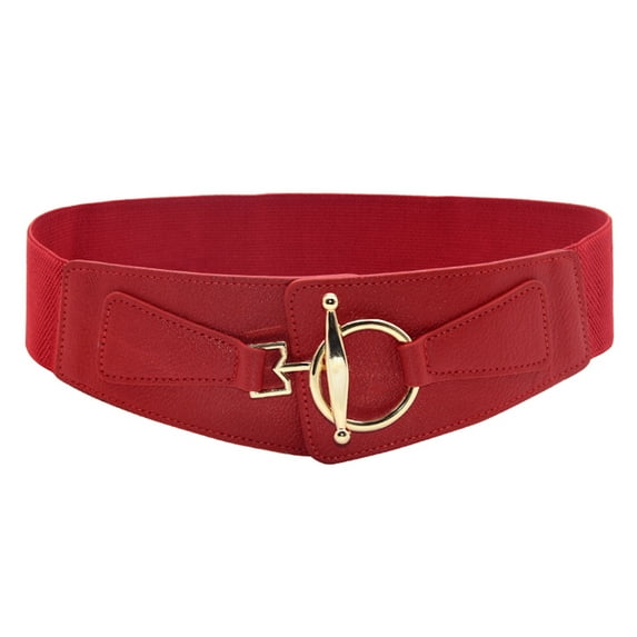 Tiqkatyck Womens Belt Clearance, Women's Fashion Wild Wide Waistband Elastic Stretch Dress Waist Belt Buckle Band Running Belt, Belts for Women Red One size