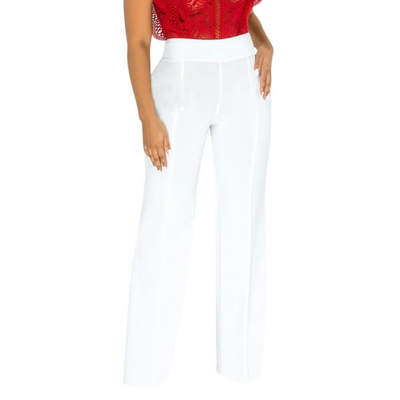 Tiqkatyck Business Casual Clothes for Women, Women Stretchy Straight Leg Pants Comfy Solid Classic High Waisted Wide Leg Long Bootcut Pant Slacks Work Office Straight Leg Pants White