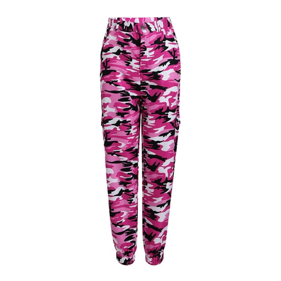 Tiqkatyck Cargo Pants Women Ladies Casual Leggings Camouflage Workwear Denim Casual Pants Baggy Pants Cargo Pants Hot Pink