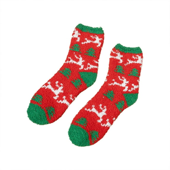 Tiqkatyck Christmas Clearance, Fuzzy Socks Christmas Socks for Adults Women's 2 Pairs Of Christmas Stockings Mid Calf Christmas Tree Socks Santa Coral Velvet Womens Socks Watermelon Red
