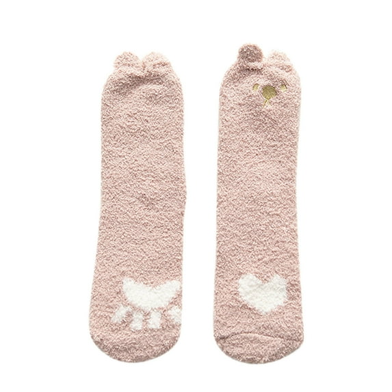 Tiqkatyck Compression Socks Clearance, Women Winter Print Thickened Coral Fleece Socks Nonslip Floor Socks Stockings Warm Socks Compression Socks for Women Pink One Size