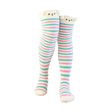 Tiqkatyck Compression Socks Clearance, Women's Coral Fleece Thickened Cartoon Striped Warm Towel Floor Socks 2Pc Stockings Warm Socks Compression Socks for Women Pink One Size