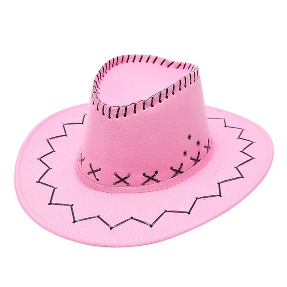 Tiqkatyck Cowboy Hat Clearance, Adult Casual Solid Stitch Summer Fashion Cowboy Sun Hat Wide Brim Hats Sun Cap Sun Hats for Women, Cowgirl Hat Pink One size