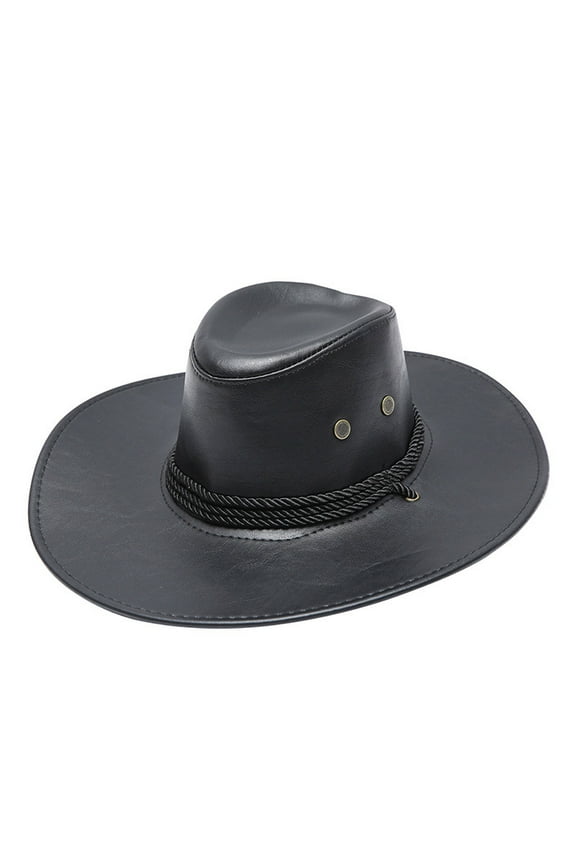 Cowgirl Hat Clearance Adult Sun Protection Solid Fashion Western Cowboy Hat Leather Windproof Hat Cowboy Hat for Women Western Style Black