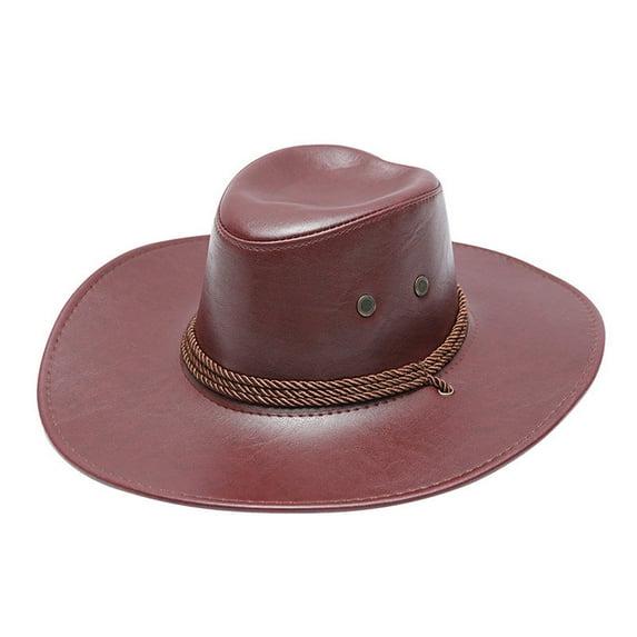 Tiqkatyck Cowgirl Hat Clearance Adult Sun Protection Solid Fashion Western Cowboy Hat Leather Windproof Hat Cowboy Hat for Women Western Style Wine