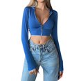 thumbnail image 1 of Tiqkatyck Crop Tops for Women, Long Sleeve Slim Fit Women's Flared Sleeve Tops Long Sleeve Hooded Shirts Crew Neck Crop Tops, Summer Tops for Women, Shirts for Women Blue M, 1 of 8