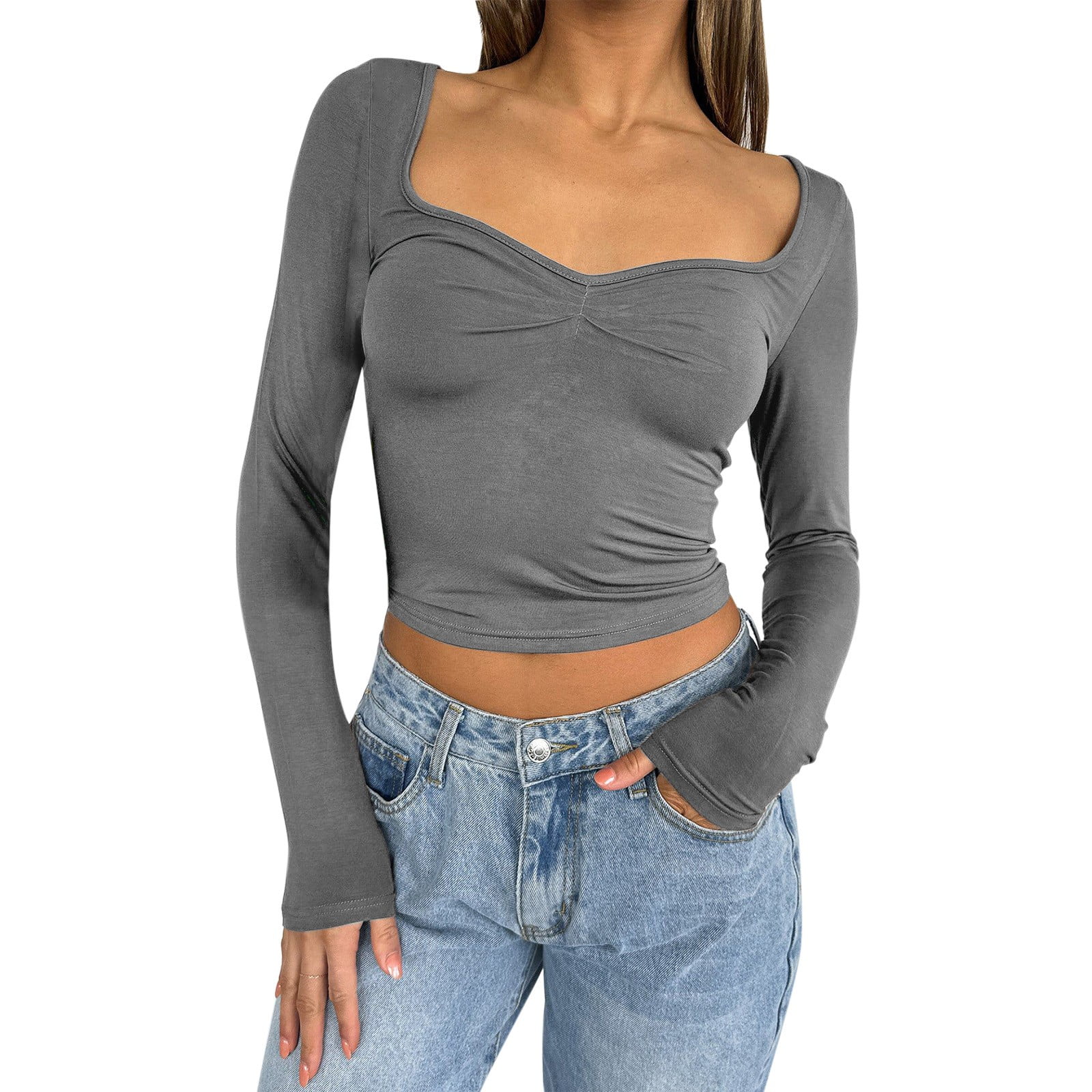 Tiqkatyck Crop Tops For Women Womens Long Sleeve Crop Tops Cute Sexy