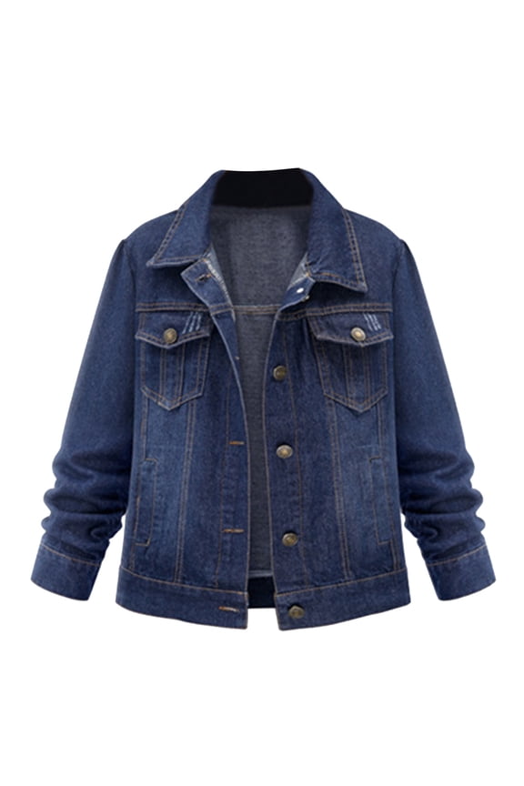 Denim Jacket for Women Clearance Plus Size Casual Womens Large Ladies Denim Oversize Chain Jacket Pocket Coat Going Out Tops for Women 2023 Trendy Blue Xl