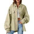 thumbnail image 1 of Tiqkatyck Denim Jacket for Women Clearance Women's Lapel Large Pocket Puffed Sleeve Wash Solid Color Medium Length Denim Jacket Going Out Tops for Women 2023 Trendy Khaki L, 1 of 6