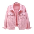 thumbnail image 1 of Tiqkatyck Jackets for Women, Women's Candy Color Denim Jacket Relaxed Fit Casual Jean Trucker Jacket Denim Jacket for Women, Pink Jean Jacket Women L, 1 of 2