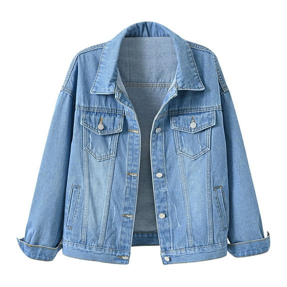 Tiqkatyck Denim Jacket for Women Clearance Women's Colorful Plus Size Denim Jacket Short Baggy Top Going Out Tops for Women 2023 Trendy Blue S