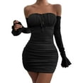 thumbnail image 1 of Tiqkatyck Dresses for Women Date Night, Women's Long Sleeve Wrap Chest Dress with Pleated Front Strap Flared Sleeve Bodycon Dress, Summer Dresses for Women 2024 Black, 1 of 7