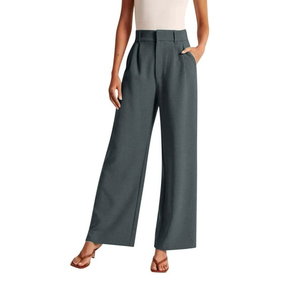 Tiqkatyck Dressy Pant for Women, Women Wide Leg Pants Woman Work Business Casual High Waisted Pant Flowy Trousers Office, Flowy Pants for Women Grey M
