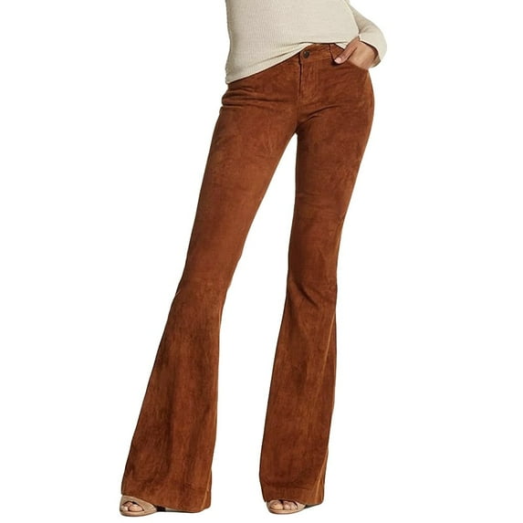 Tiqkatyck Flare Pants for Women, Womens Fashion Suede Low Waist Solid Color Trousers Ladies Pants, Work Pants Women Brown XXXXL