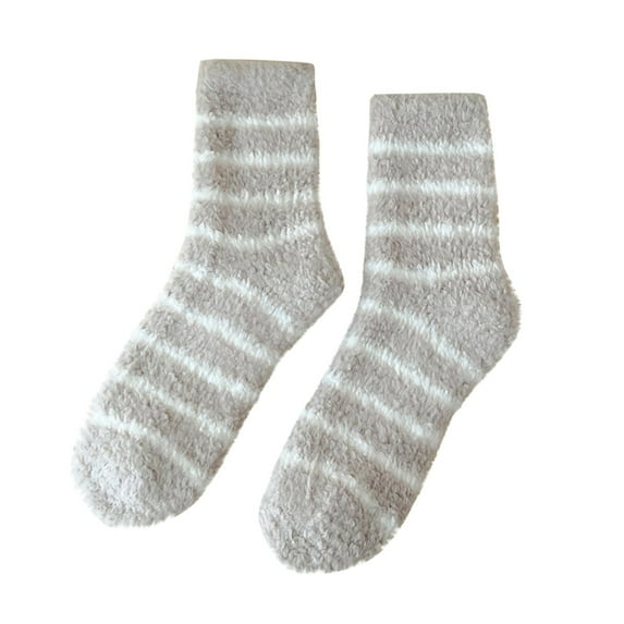 Tiqkatyck Fuzzy Socks Clearance Christmas Socks for Adults Autumn Winter Striped Plush Insulation Coral Velvet Home Socks Carpet Socks Sleep Socks Womens Socks Grey