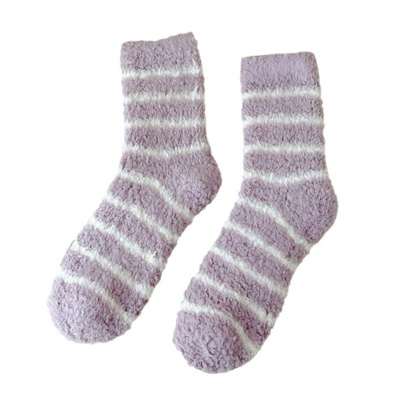 Tiqkatyck Fuzzy Socks Clearance Christmas Socks for Adults Autumn Winter Striped Plush Insulation Coral Velvet Home Socks Carpet Socks Sleep Socks Womens Socks Purple