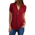 thumbnail image 1 of Tiqkatyck Graphic Tees Loose Casual Zipper Neck Shirt Tops Tee Blouse T-Shirt V Ladies Top Womens Women's Blouse T Shirts for Women Wine XL, 1 of 7