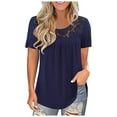 thumbnail image 1 of Tiqkatyck Graphic Tees for Women, Womens Fashion Lace Solid Splicing O-Neck Short Sleeve T-Shirt, Women Summer Tops Navy XXXXL, 1 of 3
