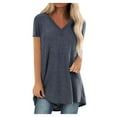 thumbnail image 1 of Tiqkatyck Graphic Tees for Women, Womens Fashion Plu Size Print V Neck Short Sleeve Long T-Shirt Blouse T Shirts for Women Grey L, 1 of 7