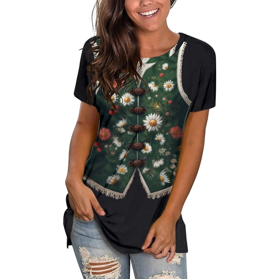 Tiqkatyck Graphic Tees for Women, Comfy Printed Shirts Round Neck Short Sleeve Tee Tops Tunic Blouse T Shirts for Women Green XXL